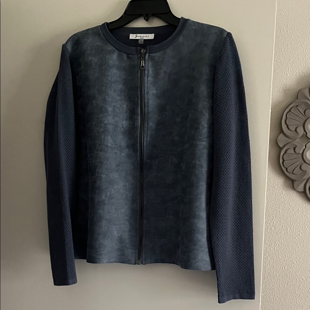Siani Milano Zip-Front Faux Suede Jacket with Knit Sleeves